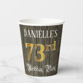 73e verjaardag — Faux Gold & Faux Wood Ziet er uit Papieren Bekers