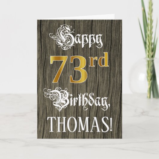 73e verjaardag: Faux Gold look + Faux-houten patro Kaart (Voorkant)
