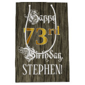 73e verjaardag: Faux Gold look & Faux Wood Pattern Medium Cadeauzakje (Voorkant)