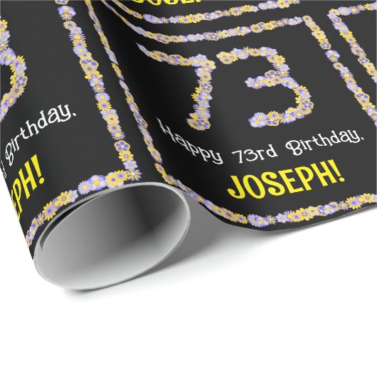 73e verjaardag: Floral Flowers Number, eigen naam Cadeaupapier (Rol Hoek)