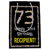 73e verjaardag: Floral Flowers Number, eigen naam Medium Cadeauzakje (Voorkant)