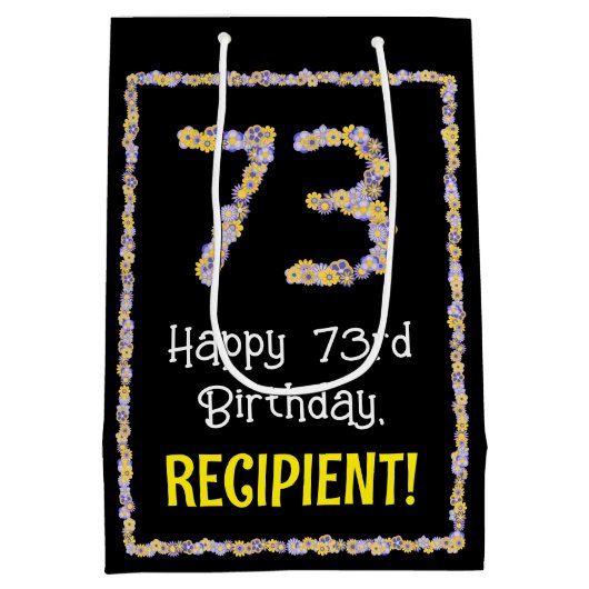 73e verjaardag: Floral Flowers Number, eigen naam Medium Cadeauzakje (Achterkant)