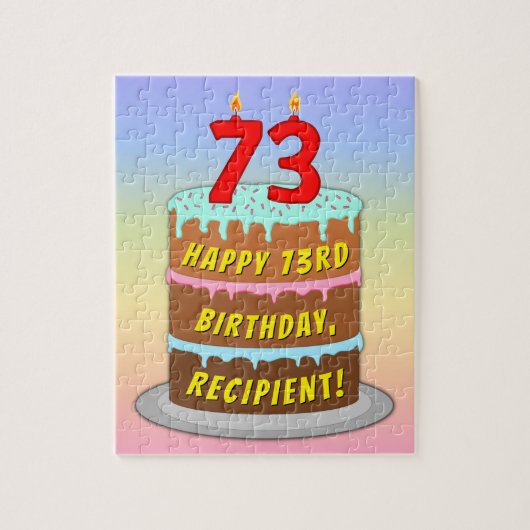 73e verjaardag: Fun Cake and Candles + Custom Name Legpuzzel (Verticaal)