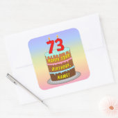 73e verjaardag: Fun Cake and Candles + Custom Name Vierkante Sticker (Envelop)