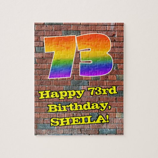 73e verjaardag: Fun Graffiti-geïnspireerde regenbo Legpuzzel (Verticaal)