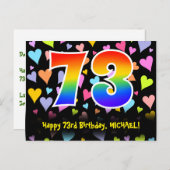 73e verjaardag: Fun Hearts-patroon, Regenboog 73 Briefkaart (Voorkant / Achterkant)
