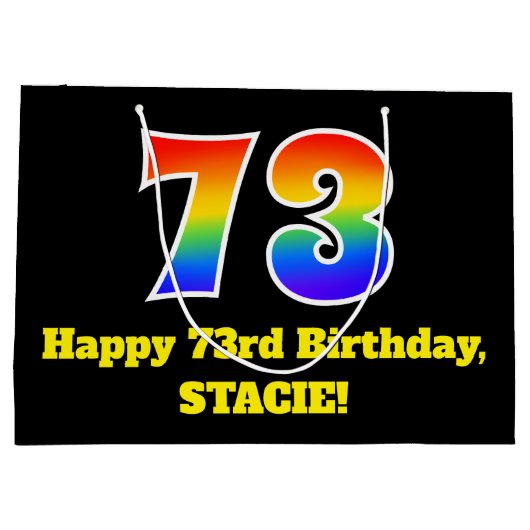 73e verjaardag ~ Fun, kleurrijk, levendig, regenbo Groot Cadeauzakje (Achterkant)