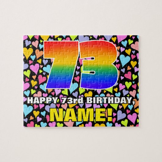 73e verjaardag — Fun, liefhebbende hartvormen + "7 Legpuzzel (Horizontaal)