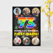 73e verjaardag: Fun Rainbow #, aangepaste naam & f Kaart (Gele Bloem)