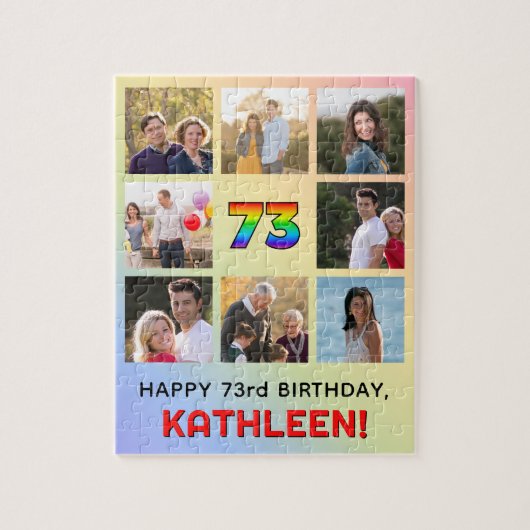 73e verjaardag: Fun Rainbow #, aangepaste naam & f Legpuzzel (Verticaal)