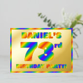 73e verjaardag - Fun, regenboogspectrum "73" Folie Uitnodiging (Staand Voorkant)