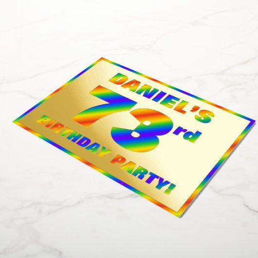 73e verjaardag - Fun, regenboogspectrum "73" Folie Uitnodiging (Gedraaid)