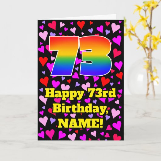 73e verjaardag: Heatpatroon liefhebbend, regenboog Kaart (Gele Bloem)