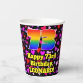 73e verjaardag: Het liefhebbende Kunstpatroon, Reg Papieren Bekers (Achterkant)