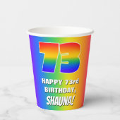 73e verjaardag: kleurrijk, vun regenboogpatroon # papieren bekers (Achterkant)