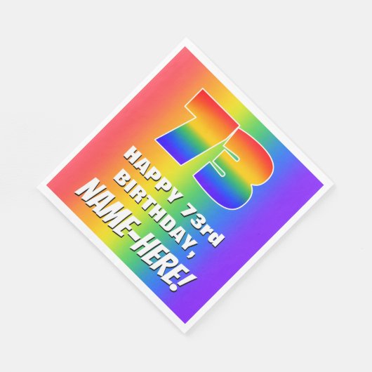 73e verjaardag: kleurrijk, vun regenboogpatroon #  servet (Hoek)