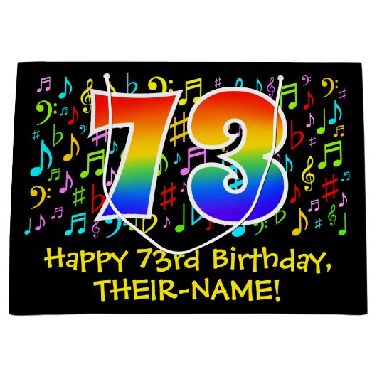 73e verjaardag - Kleurrijke muzieksymbolen, Rainbo Groot Cadeauzakje (Voorkant)