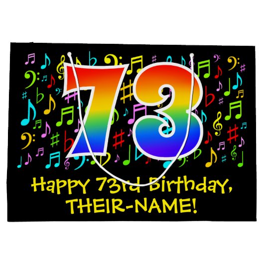 73e verjaardag - Kleurrijke muzieksymbolen, Rainbo Groot Cadeauzakje (Achterkant)