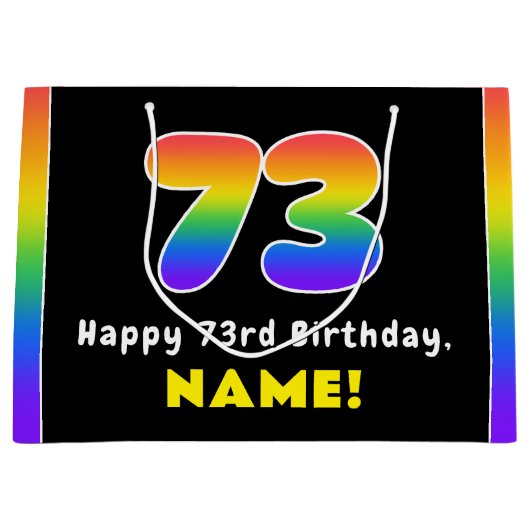 73e verjaardag: kleurrijke regenboog # 73, aangepa groot cadeauzakje (Voorkant)