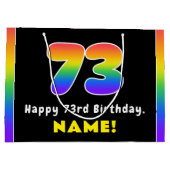 73e verjaardag: kleurrijke regenboog # 73, aangepa groot cadeauzakje (Achterkant)
