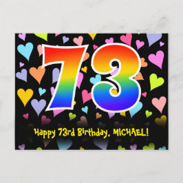 73e verjaardag: leuk harten patroon, regenboog 73 briefkaart