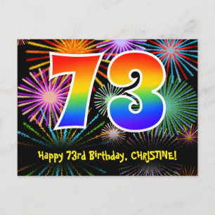 73e Verjaardag – Leuk Vuurwerk Patroon + Regenboog Briefkaart