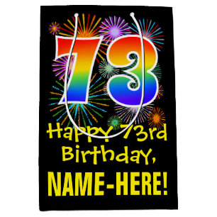73e verjaardag: leuk vuurwerkpatroon + regenboog 7 medium cadeauzakje