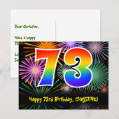 73e Verjaardag – Leuke Vuurwerk Patroon + Regenboo Briefkaart (Voorkant / Achterkant)