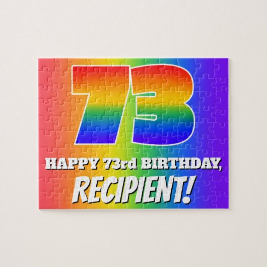 73e verjaardag - Meerkleurig regenboogpatroon "73" Legpuzzel (Horizontaal)