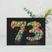 73e verjaardag, met bellen en ballen kaart (Staand voorkant)