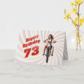 73e verjaardag met een motormeisje kaart (Gele Bloem)