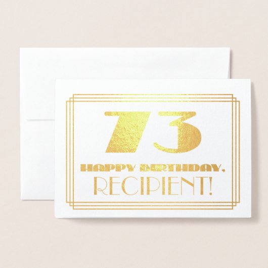 73e verjaardag; naam + Art Deco geïnspireerd look  Folie Kaarten (Voorkant met envelop)