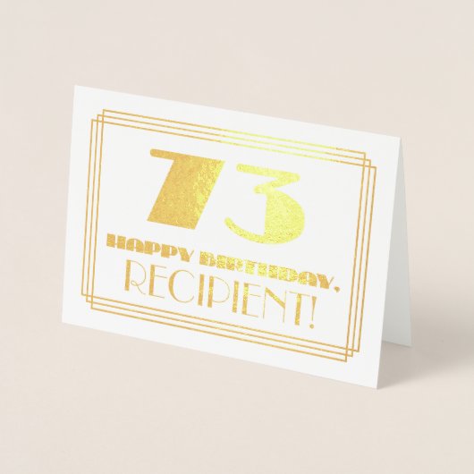 73e verjaardag; naam + Art Deco geïnspireerd look  Folie Kaarten (Voorkant)