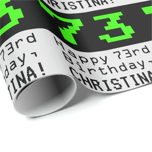 73e verjaardag - Nerdy / Geeky stijl "73" en naam Cadeaupapier (Rol Hoek)