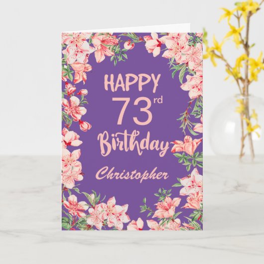 73e verjaardag Paarse Pink Peach Waterverf Floral Kaart (Gele Bloem)