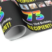 73e verjaardag: Regenboog "73"; Aangepaste foto's  Cadeaupapier (Rol Hoek)