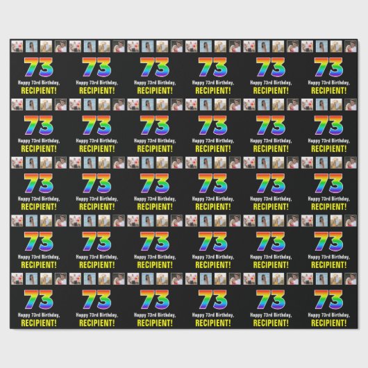 73e verjaardag: Regenboog "73"; Aangepaste foto's  Cadeaupapier (Zoom)