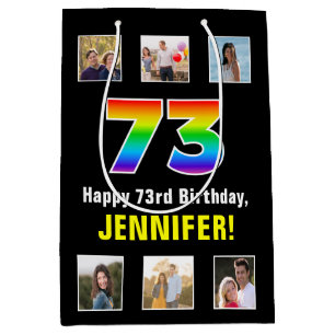 73e verjaardag: Regenboog "73", aangepaste foto's  Medium Cadeauzakje