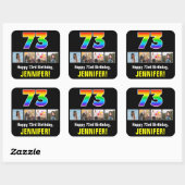 73e verjaardag: Regenboog "73"; Aangepaste foto's  Vierkante Sticker (Vel)