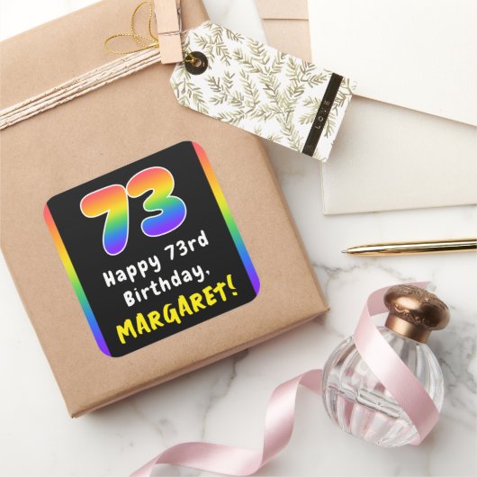73e verjaardag: Regenboogspectrum # 73, Aangepaste Vierkante Sticker (Geschenken)