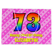 73e verjaardag: roze strips & harten, regenboognr. groot cadeauzakje (Achterkant)