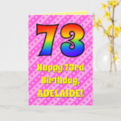 73e verjaardag: roze strips & harten, regenboognr. kaart (Gele Bloem)
