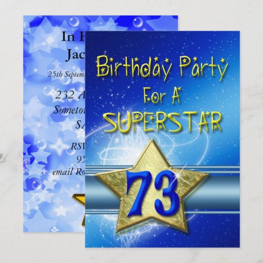 73e verjaardag Uitnodiging voor Superstar. (Voorkant / Achterkant)