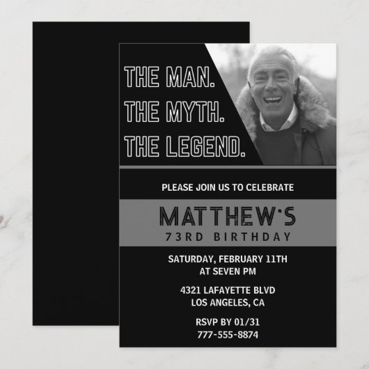 73e verjaardag Uitnodigingen Black Het Man De Lege (Voorkant / Achterkant)