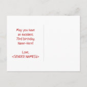 73e verjaardag: Vet, Vun, Eenvoudig, Regenboog 73 Briefkaart (Achterkant)