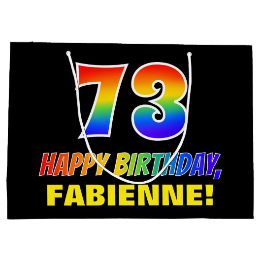 73e verjaardag: Vet, Vun, Eenvoudig, Regenboog 73 Groot Cadeauzakje (Achterkant)