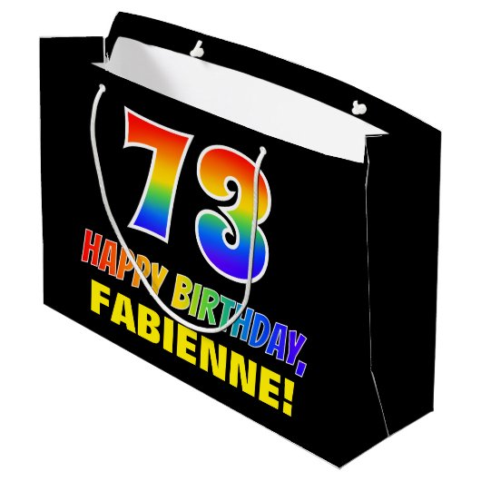 73e verjaardag: Vet, Vun, Eenvoudig, Regenboog 73 Groot Cadeauzakje (Achterkant Gekanteld)
