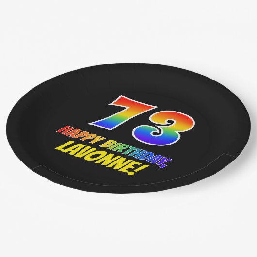 73e verjaardag: Vet, Vun, Eenvoudig, Regenboog 73 Papieren Bordje (Gekanteld)