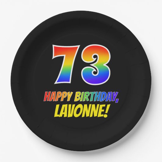 73e verjaardag: Vet, Vun, Eenvoudig, Regenboog 73 Papieren Bordje (Voorkant)