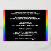 73e verjaardag: vun, kleurrijk regenboogpatroon folie uitnodiging (Achterkant)